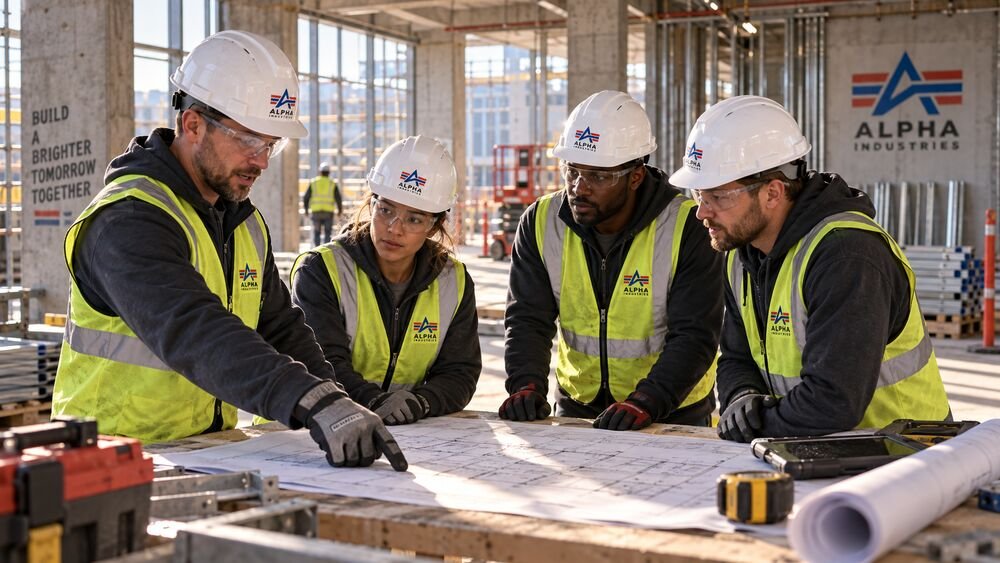 Alpha crew reviewing plans before starting work