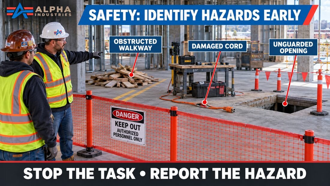 Safety briefing on an Alpha Industries jobsite