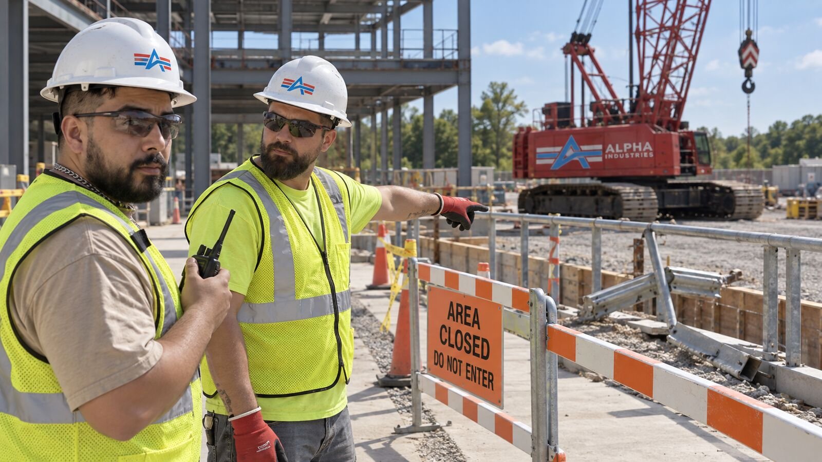 Alpha Industries crew reviewing a closed work zone